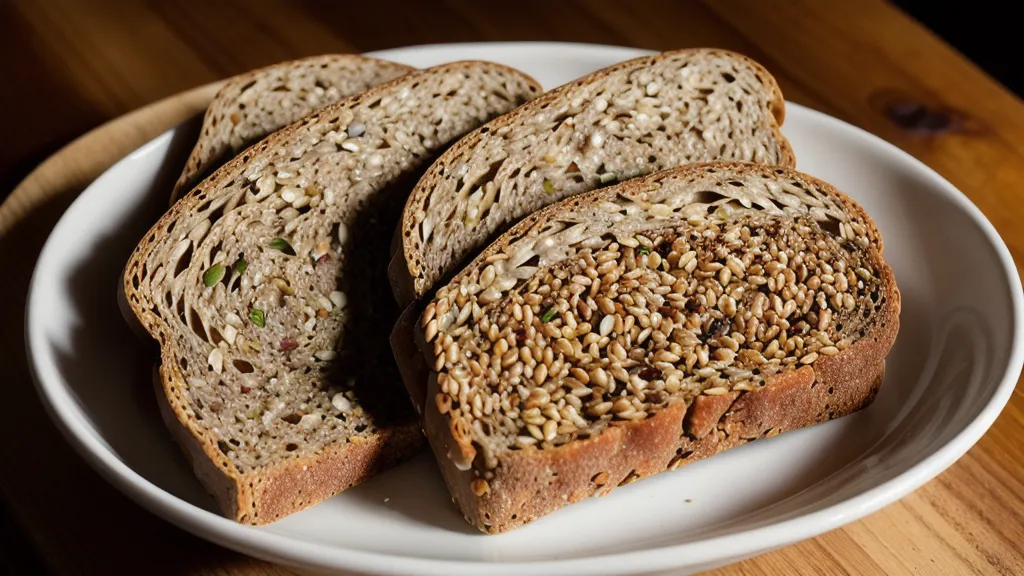 Toasted sprouted grain bread with slaw and walnuts, a lower-GI swap for a corporate wellness work lunch