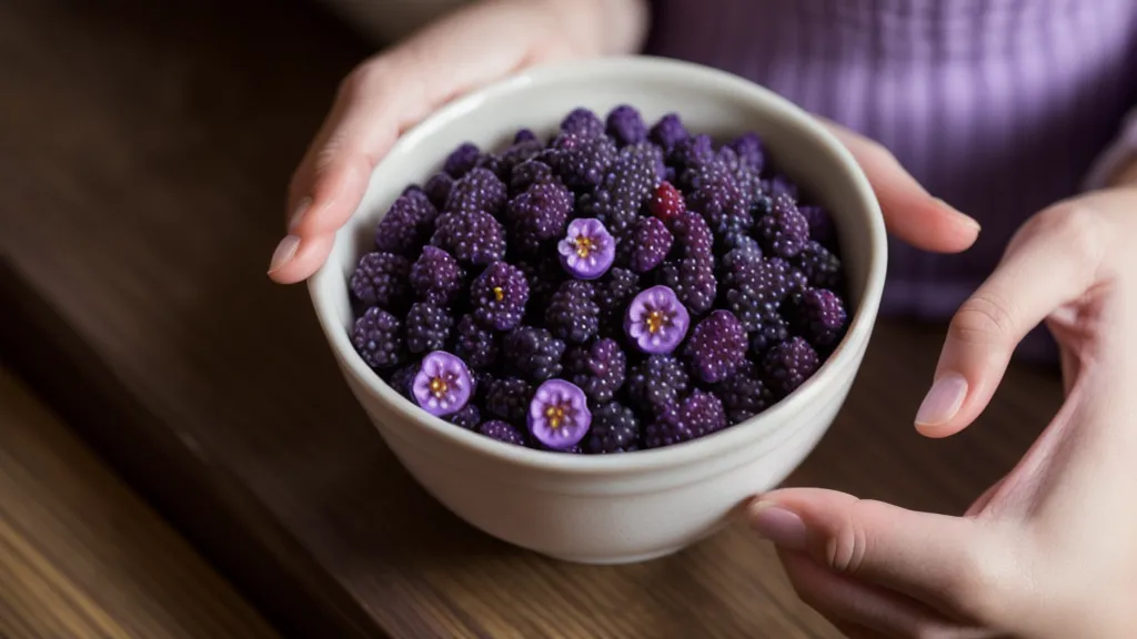 GlucoBerry capsule held over a low-glycemic breakfast bowl during a prediabetes management routine