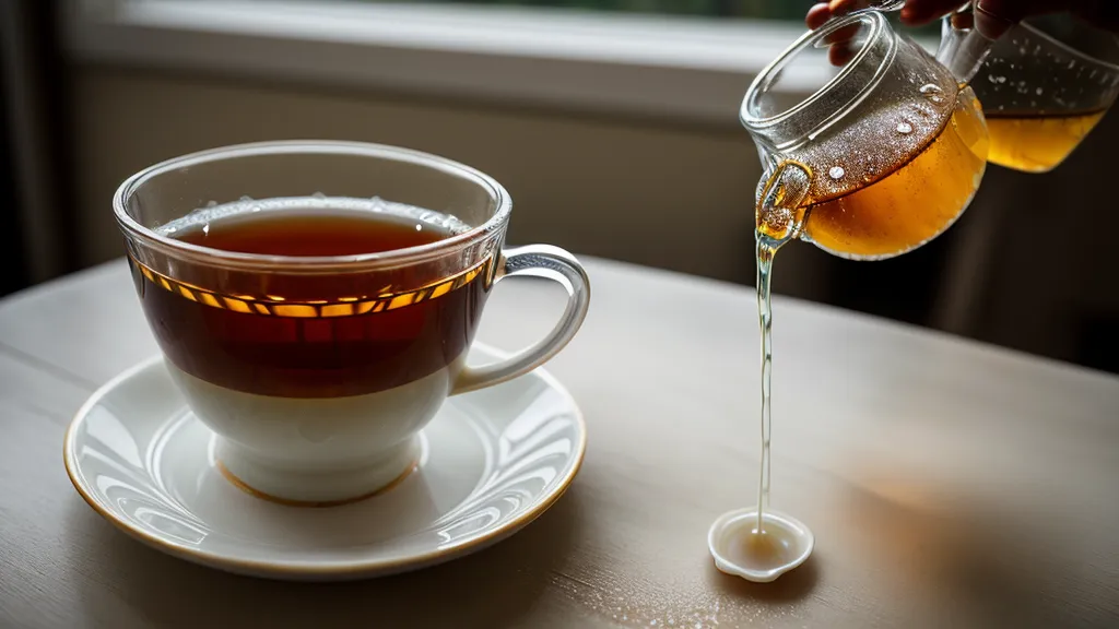 Adding Sugar Defender liquid drops to morning tea as part of a low-GI diet and blood sugar support routine