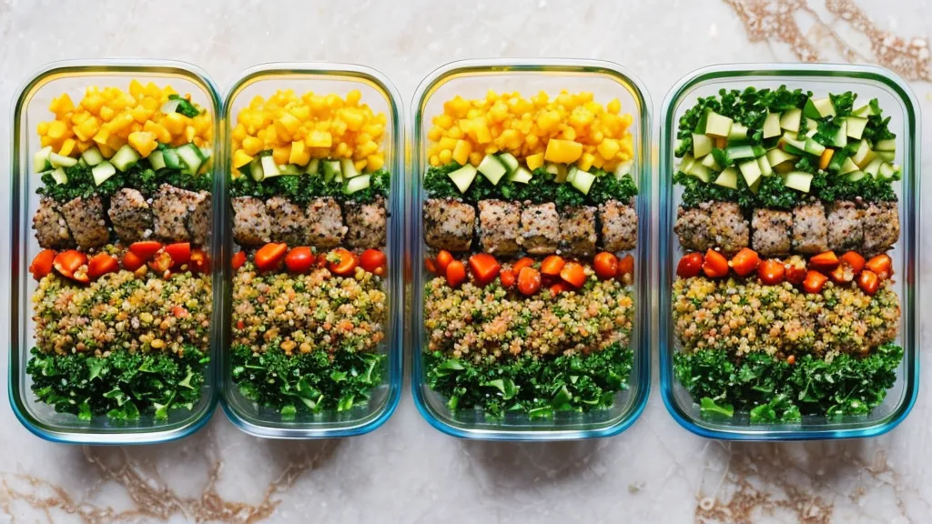 Low-GI meal prep containers with quinoa, salmon, and kale for metabolic health and prediabetes management