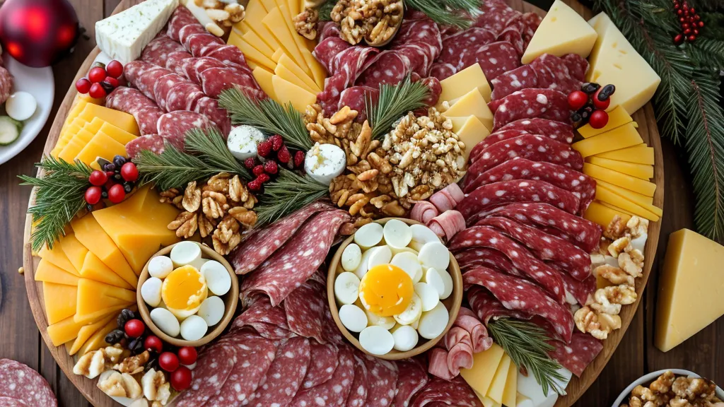 Close-up of a high-protein charcuterie board with turkey, eggs, and almonds used as a pre-meal glucose spike buffer for prediabetes