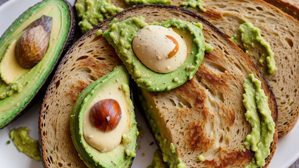 Slice of low-glycemic bread with avocado on a ceramic plate, a prediabetes-friendly breakfast swap