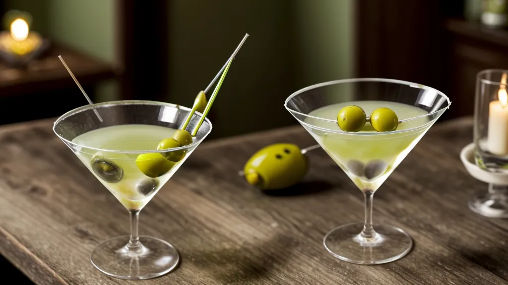A classic dry martini with olives, a low-glycemic cocktail choice for a prediabetic social life