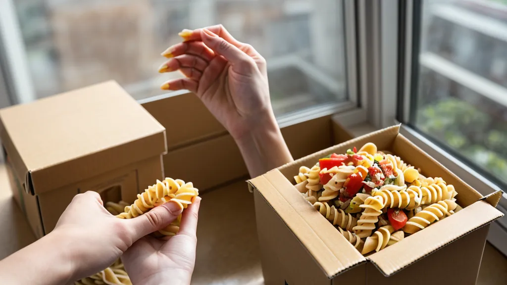 Close-up of a hand reading the glycemic index and fiber numbers on a legume pasta label while grocery shopping for a low-glycemic diet