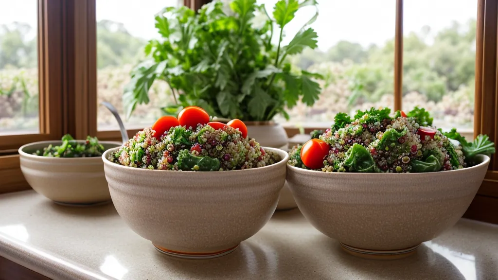 A low glycemic quinoa salad bowl with fresh greens, built around better metabolic health.