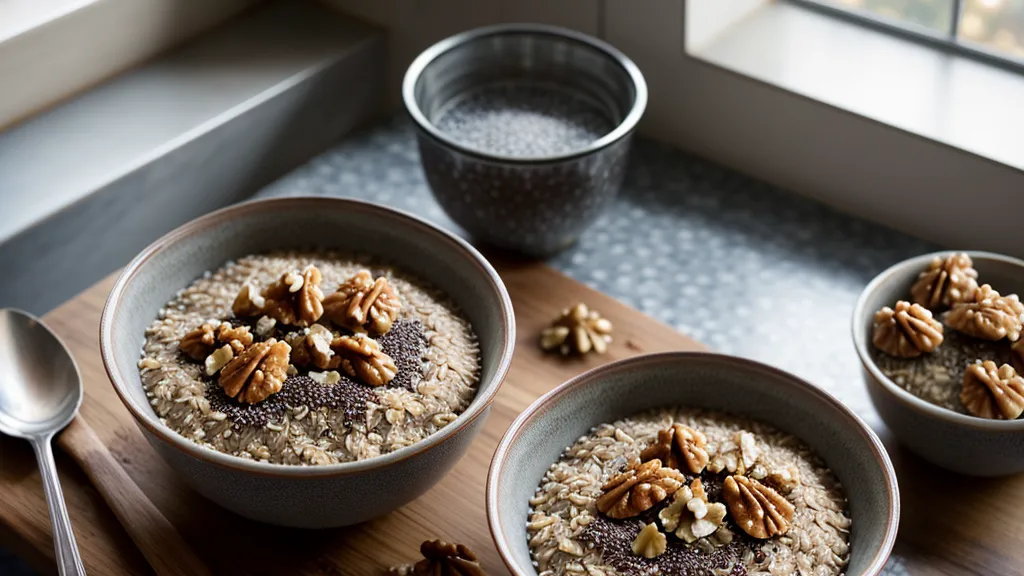 A bowl of firm, al dente steel-cut oatmeal with nuts and seeds for a low-GI breakfast that supports metabolic health