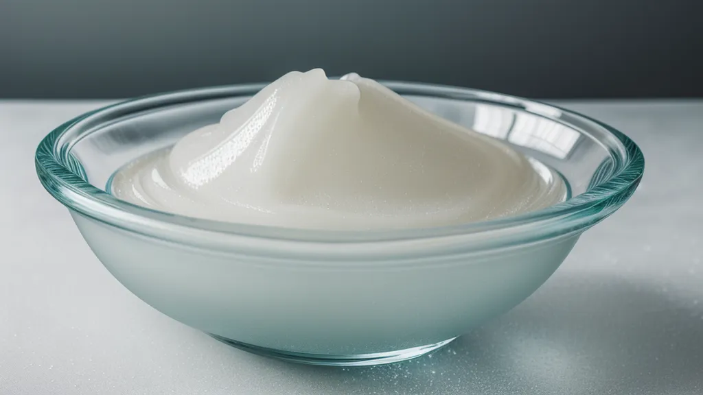 Close-up of xanthan gum forming a bouncy gel on a spoon, a low-GI cooking thickener alternative to flour