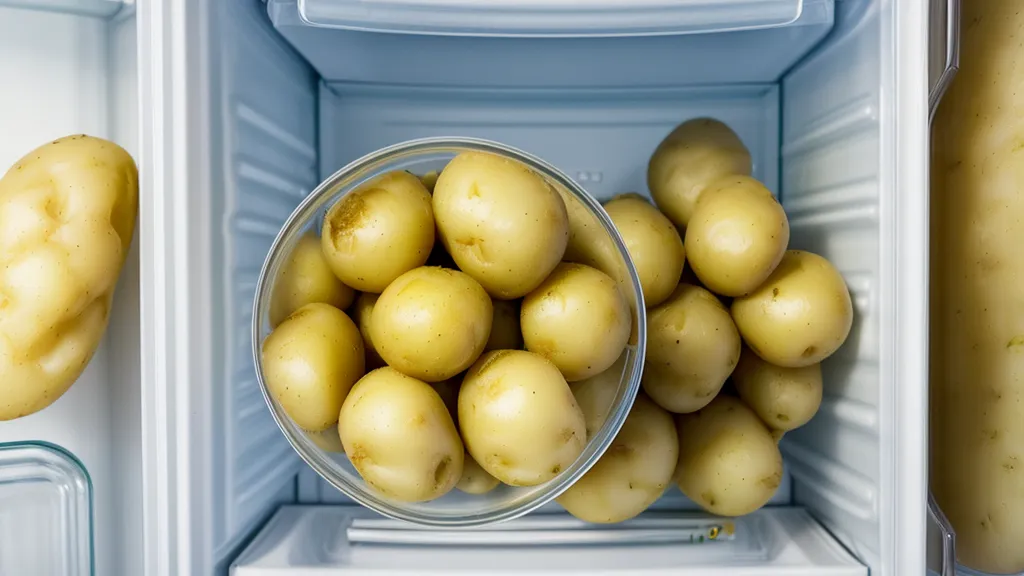 Resistant starch prep: freshly boiled potatoes going into the fridge to cool for low-glycemic cooking