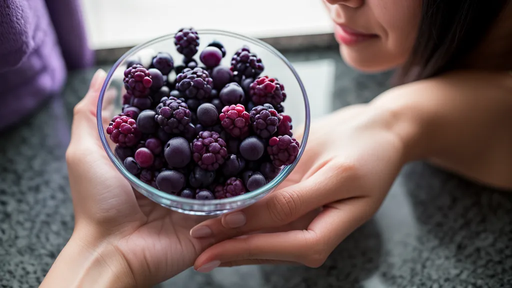 Maqui berry and a glass of water on a kitchen counter, the base behind GlucoBerry glucose management supplements