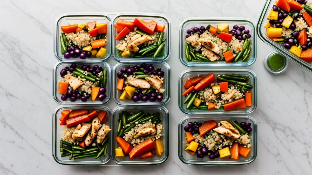Low-GI meal-prep containers packed for a week of corporate lunches on a prediabetes lifestyle plan