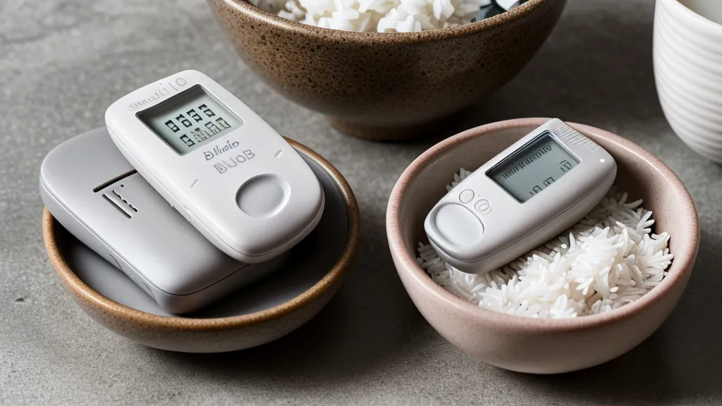 Glucometer testing blood sugar support after a brown rice meal during a low-GI diet experiment for prediabetes management
